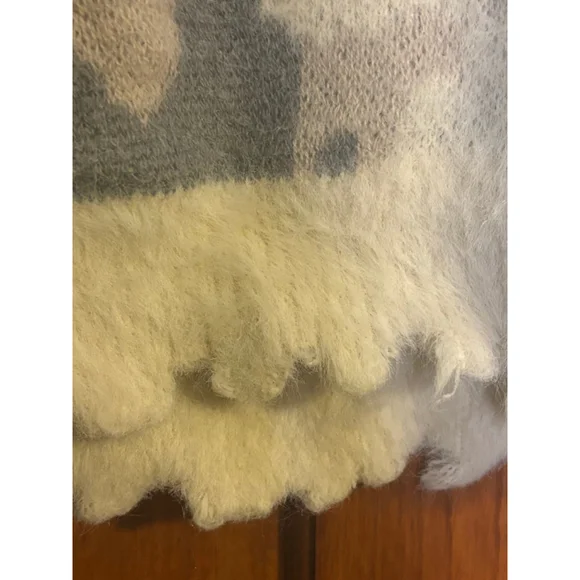 Umgee Fuzzy Knit Camo Sweater Gray Cream Medium Cozy Soft - Picture 4 of 9